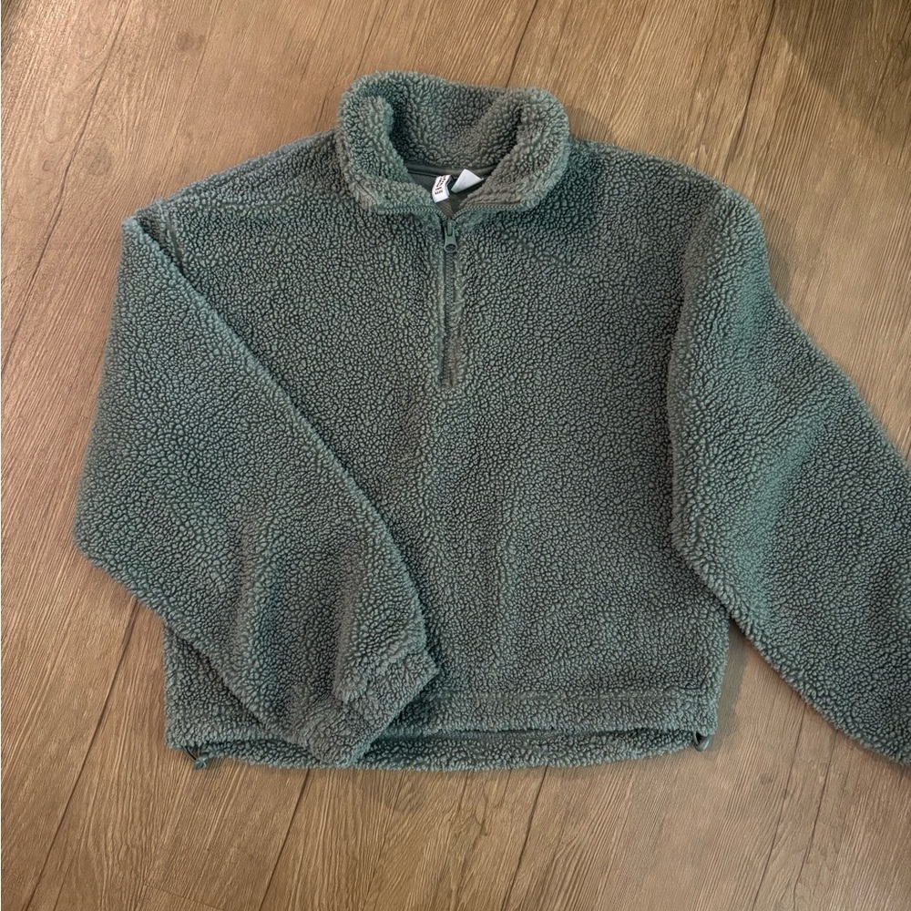 Divided Olive Green Teddy Half-Zip Sweatshirt
